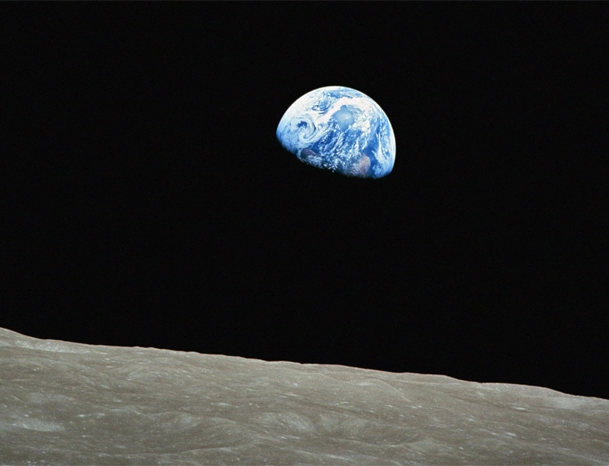 AI-generated image: View of Earth from the Moon.