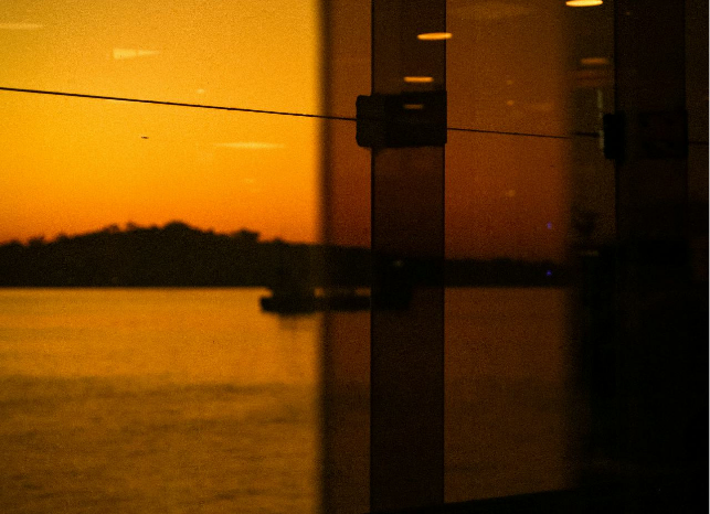 View out of the window at sunset
